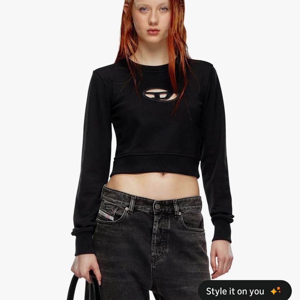 Diesel Black Cut-Out Long Sleeve Crop Top